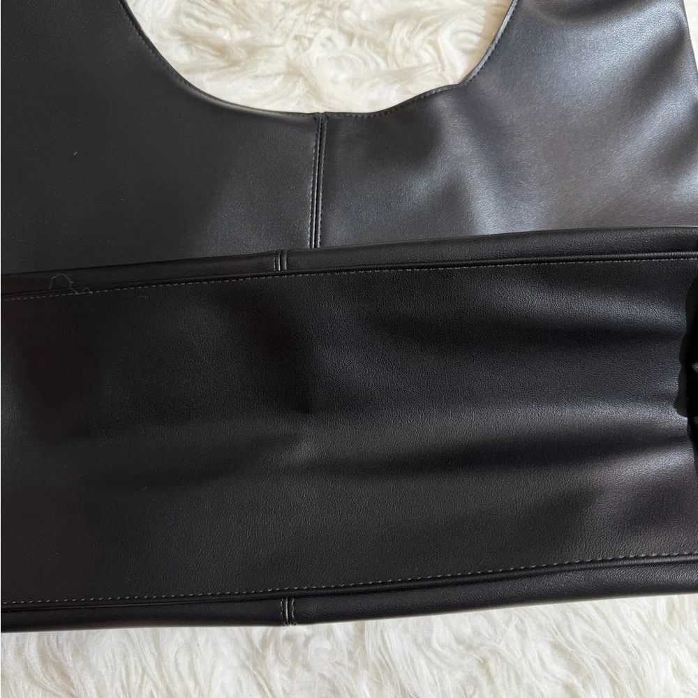 NWT Victoria’s Secret Black Faux Leather Purse Tote Bag Large